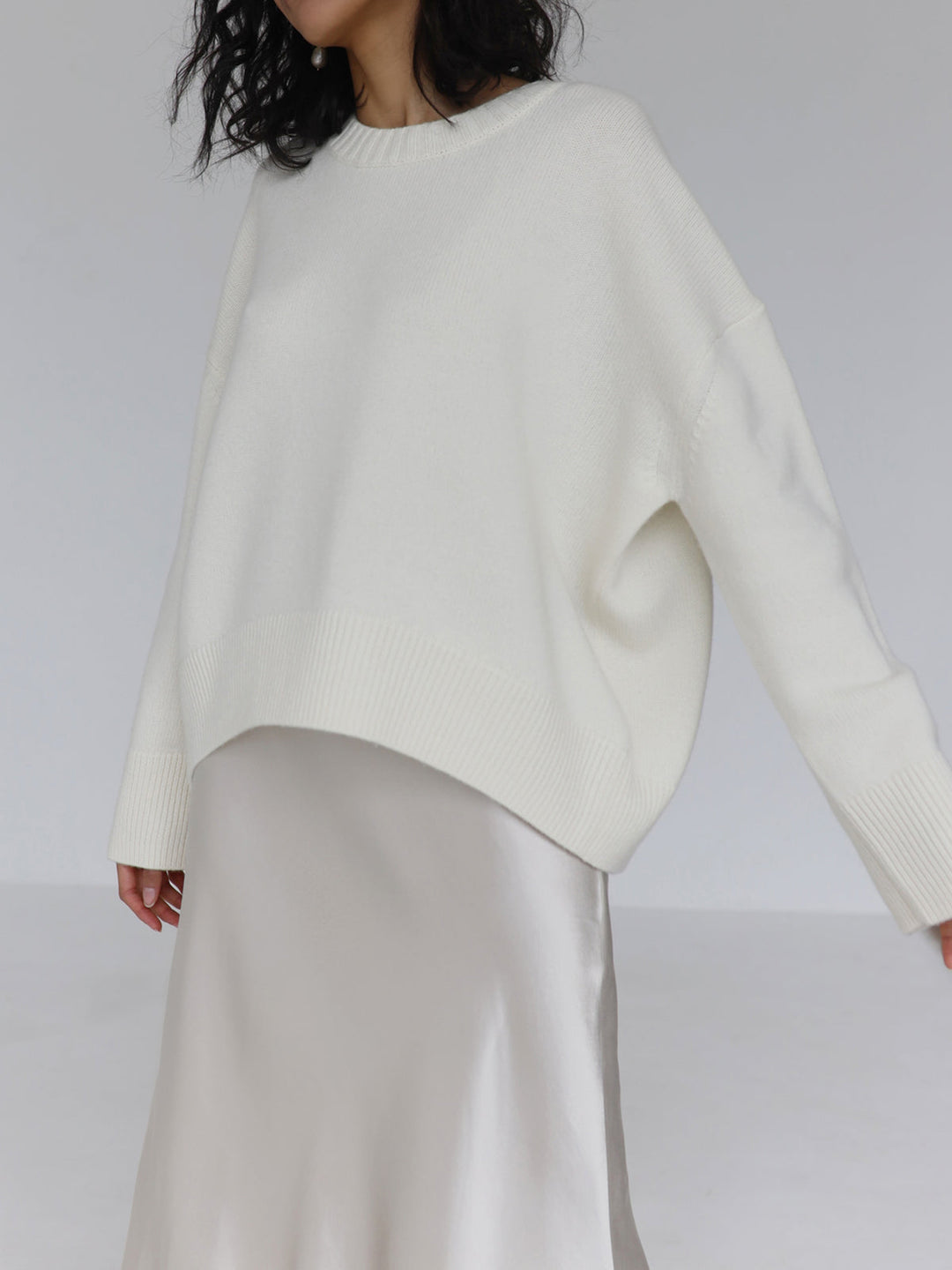 Oversized Jumper Womens Ribbed Knit Crew Neck Dropped Shoulder One Size - image 4