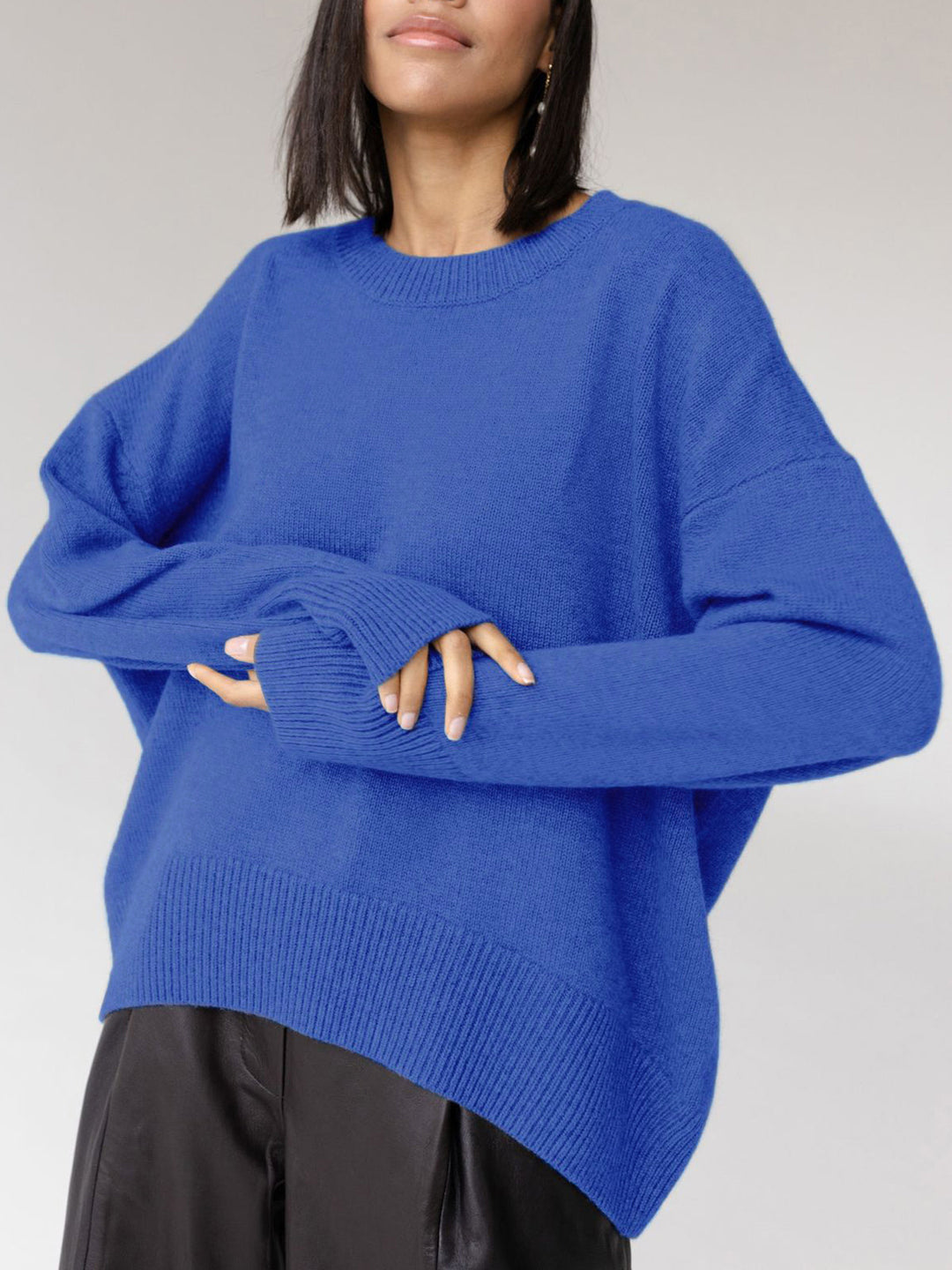 Oversized Jumper Womens Ribbed Knit Crew Neck Dropped Shoulder One Size - image 6