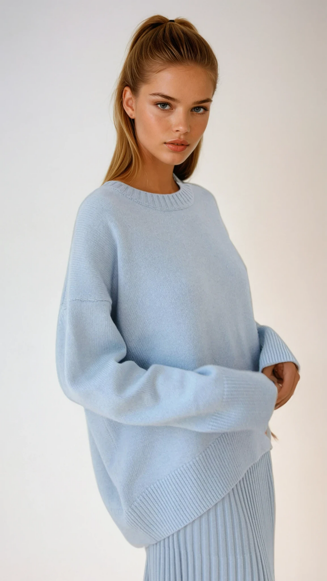 Oversized Jumper Womens Ribbed Knit Crew Neck Dropped Shoulder One Size - image 7