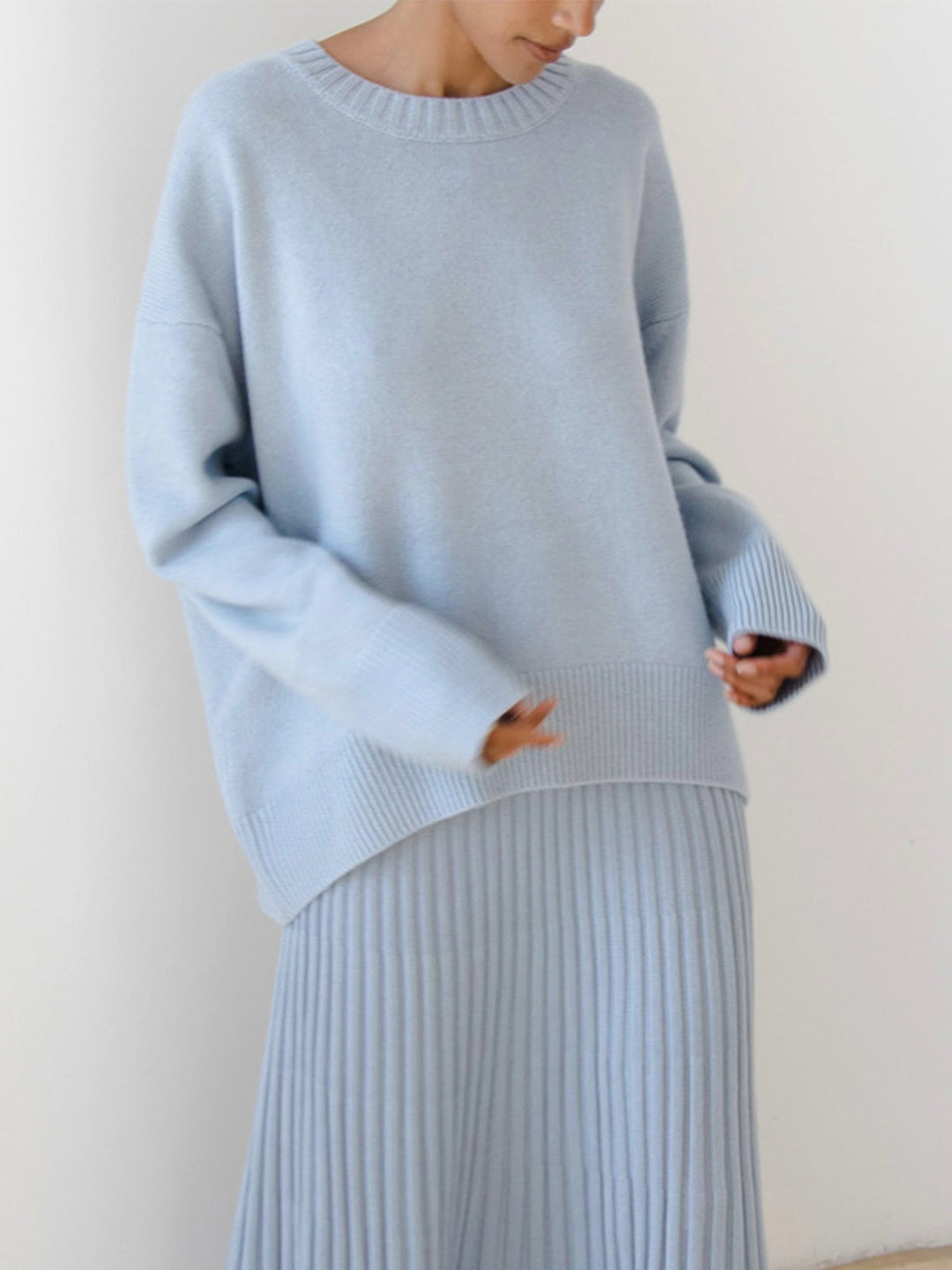 Oversized Jumper Womens Ribbed Knit Crew Neck Dropped Shoulder One Size - image 9