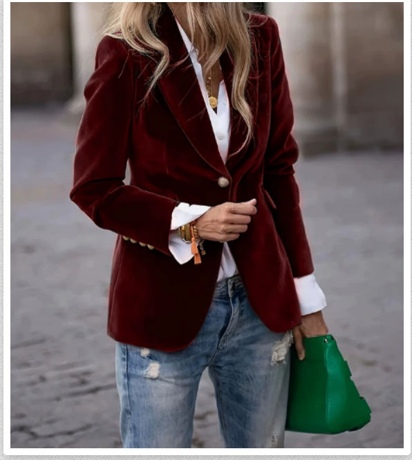 Velvet Blazer Womens Fitted Single Breasted Notch Lapel Gold Button - image 3