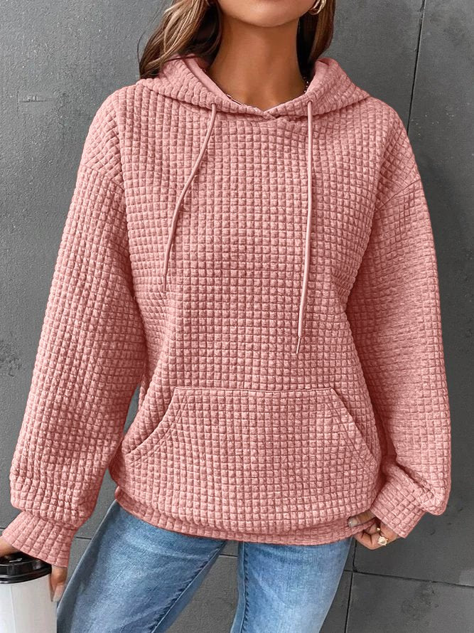 Waffle Hoodie Womens Kangaroo Pocket Drawstring Relaxed Fit - image 1