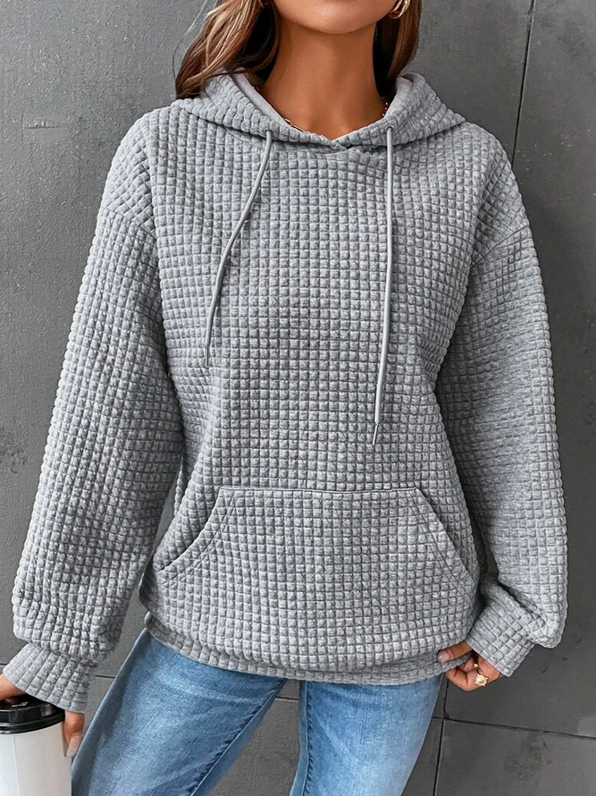 Waffle Hoodie Womens Kangaroo Pocket Drawstring Relaxed Fit - image 2