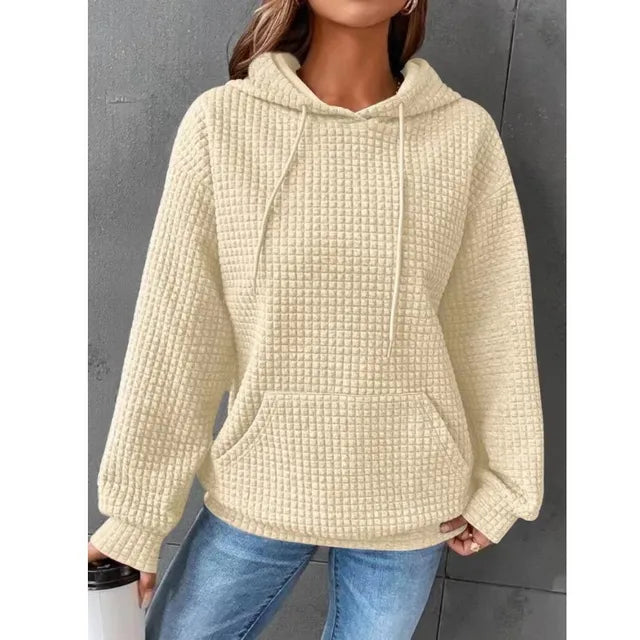 Waffle Hoodie Womens Kangaroo Pocket Drawstring Relaxed Fit - image 3