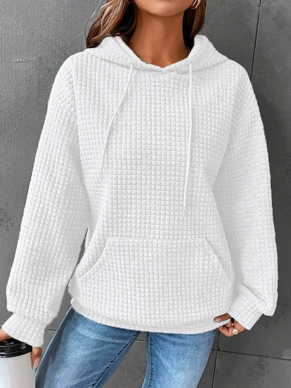 Waffle Hoodie Womens Kangaroo Pocket Drawstring Relaxed Fit - image 4