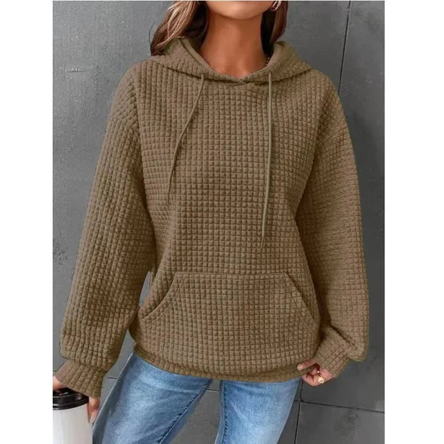 Waffle Hoodie Womens Kangaroo Pocket Drawstring Relaxed Fit - image 5