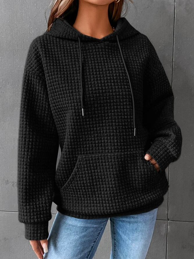 Waffle Hoodie Womens Kangaroo Pocket Drawstring Relaxed Fit - image 6