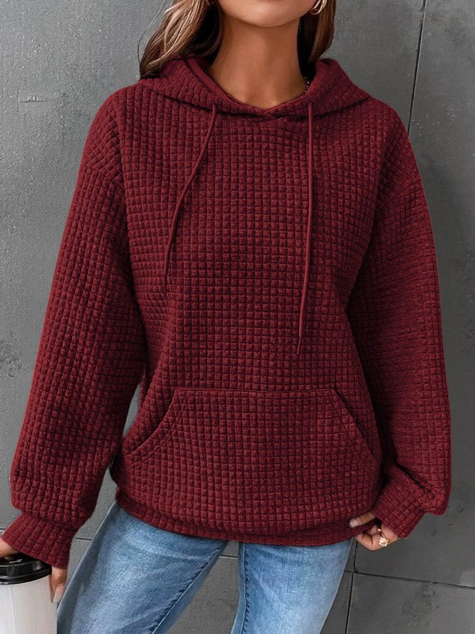Waffle Hoodie Womens Kangaroo Pocket Drawstring Relaxed Fit - image 7