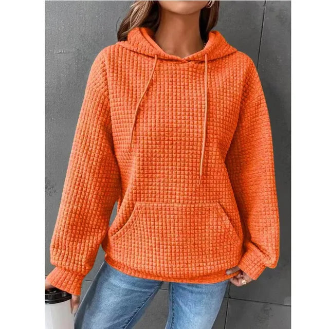 Waffle Hoodie Womens Kangaroo Pocket Drawstring Relaxed Fit - image 8
