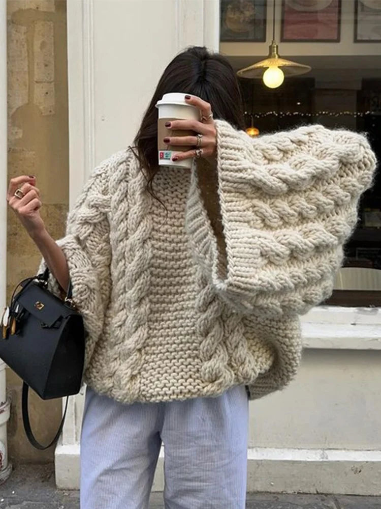 Chunky Cable Knit Jumper Womens Oversized Balloon Sleeve - image 2