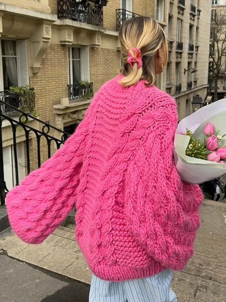 Chunky Cable Knit Jumper Womens Oversized Balloon Sleeve - image 3