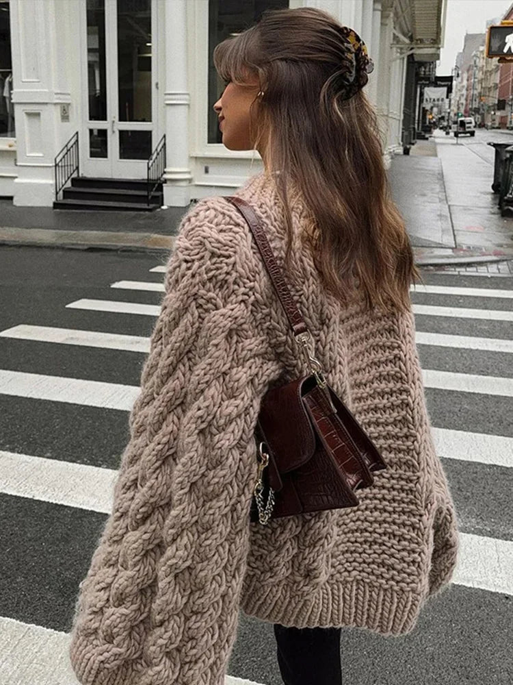 Chunky Cable Knit Jumper Womens Oversized Balloon Sleeve - image 4