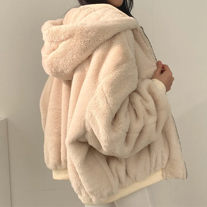 Reversible Bomber Jacket Womens Faux Fur Hooded Oversized Balloon Sleeves - image 7