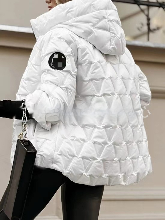 Shiny Puffer Jacket Womens Hooded Glossy Quilted Stand Collar Zip Front - image 3
