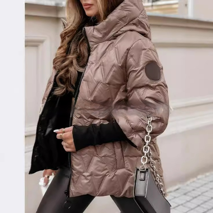 Shiny Puffer Jacket Womens Hooded Glossy Quilted Stand Collar Zip Front - image 6