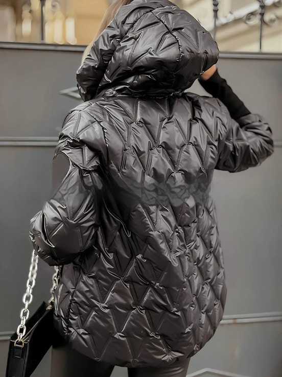 Shiny Puffer Jacket Womens Hooded Glossy Quilted Stand Collar Zip Front - image 7
