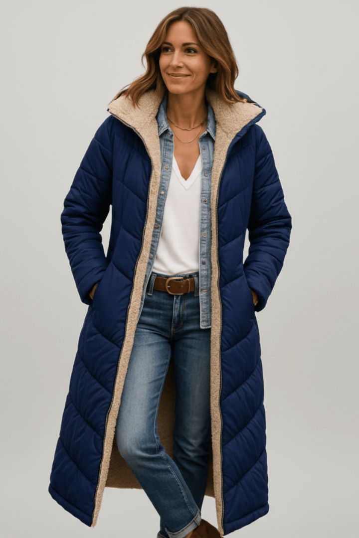 Long Puffer Coat Womens Hooded Sherpa Lined Maxi Padded Zip Front - image 2