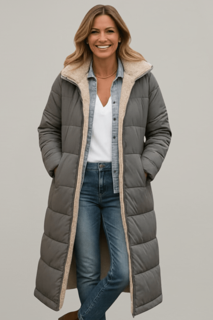 Long Puffer Coat Womens Hooded Sherpa Lined Maxi Padded Zip Front - image 3
