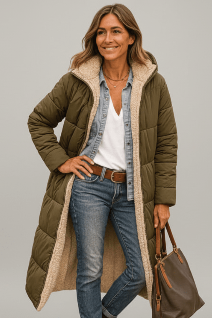 Long Puffer Coat Womens Hooded Sherpa Lined Maxi Padded Zip Front - image 4