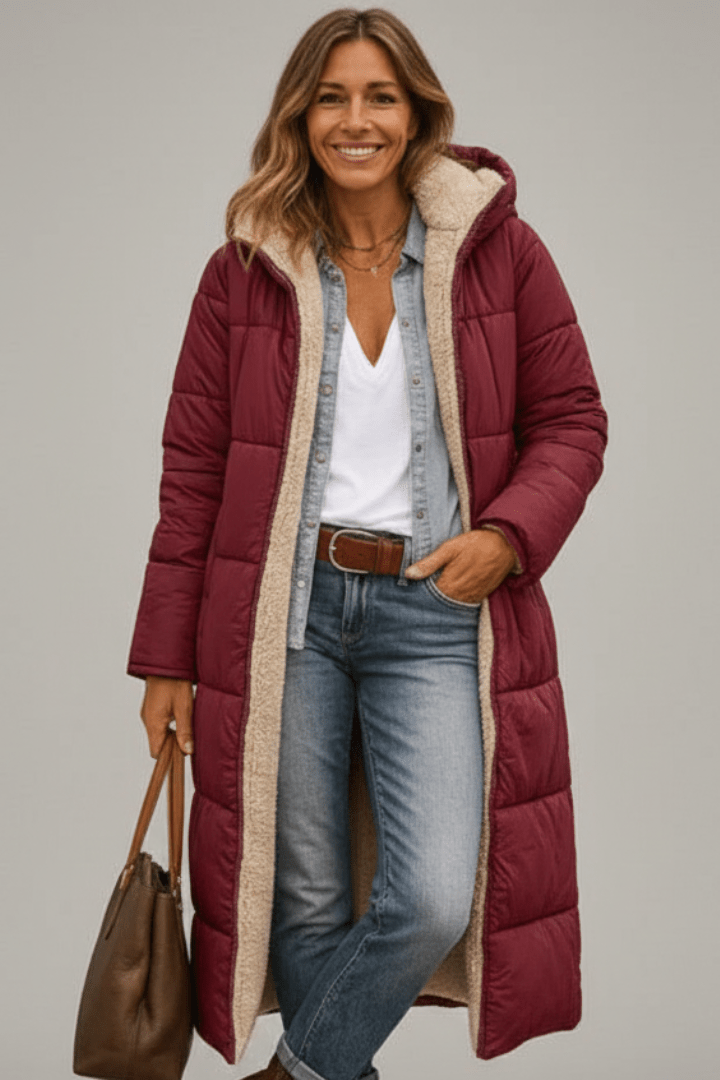 Long Puffer Coat Womens Hooded Sherpa Lined Maxi Padded Zip Front - image 5