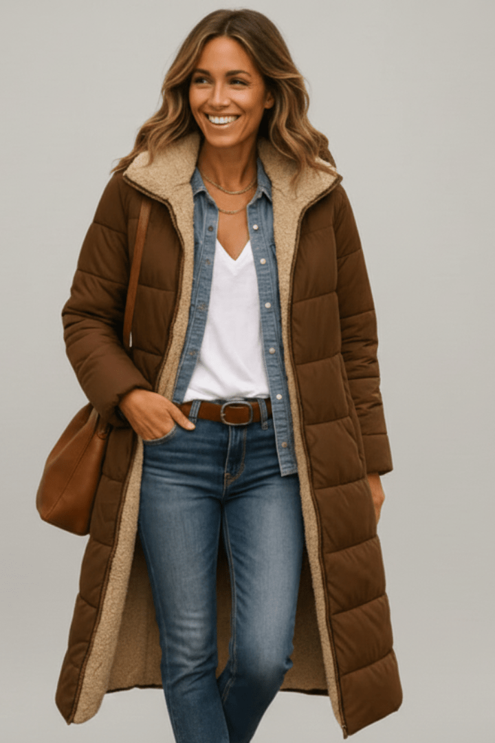 Long Puffer Coat Womens Hooded Sherpa Lined Maxi Padded Zip Front - image 6
