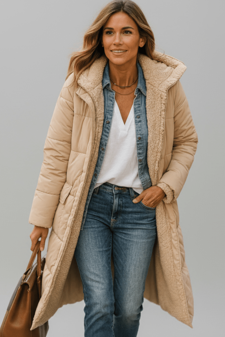 Long Puffer Coat Womens Hooded Sherpa Lined Maxi Padded Zip Front - image 7