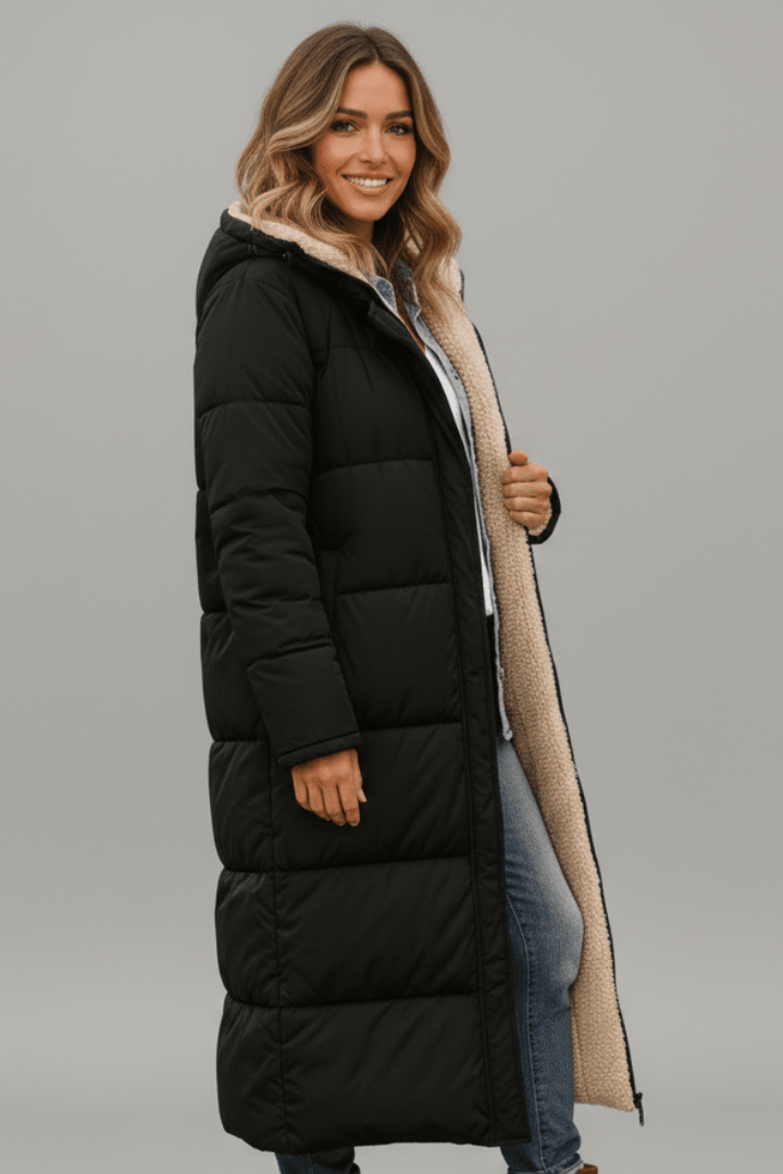 Long Puffer Coat Womens Hooded Sherpa Lined Maxi Padded Zip Front - image 9