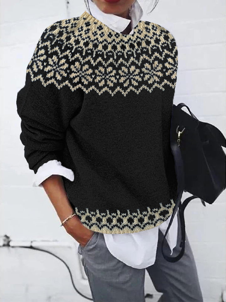 Fair Isle Jumper Womens Nordic Snowflake Knit Crew Neck Relaxed Fit - image 1