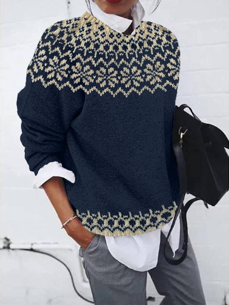Fair Isle Jumper Womens Nordic Snowflake Knit Crew Neck Relaxed Fit - image 2