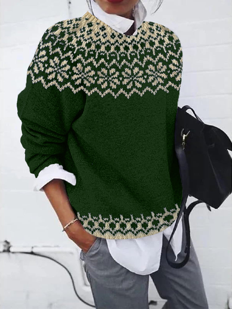 Fair Isle Jumper Womens Nordic Snowflake Knit Crew Neck Relaxed Fit - image 3