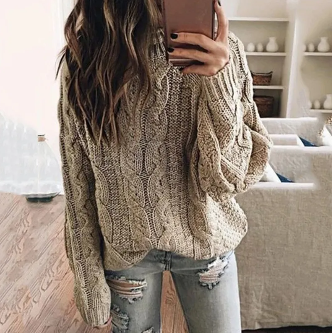 Cable Knit Jumper Womens Crew Neck Relaxed Fit Ribbed Cuffs - image 1