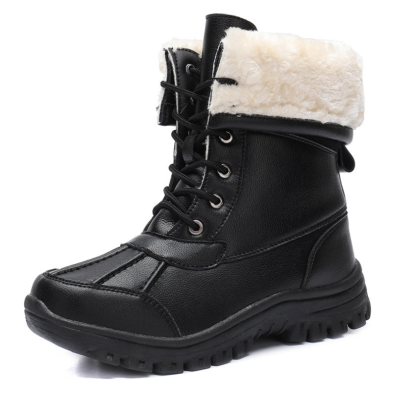 Lace Up Winter Boots Womens Faux Fur Cuff Lug Sole Calf High Wide Toe - image 5