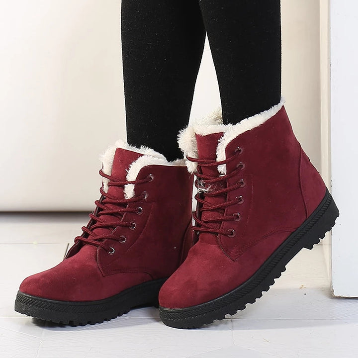 Lace Up Ankle Boots Womens Faux Fur Lined Winter Lug Sole Suede Effect - image 1