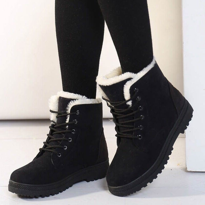 Lace Up Ankle Boots Womens Faux Fur Lined Winter Lug Sole Suede Effect - image 2