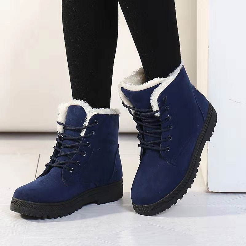 Lace Up Ankle Boots Womens Faux Fur Lined Winter Lug Sole Suede Effect - image 3