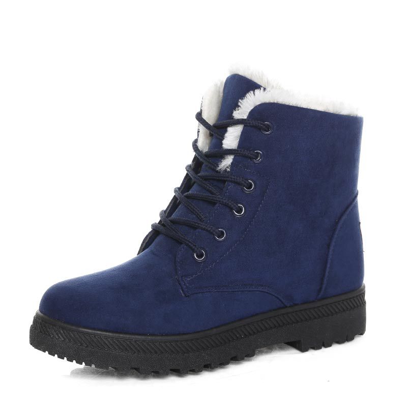 Lace Up Ankle Boots Womens Faux Fur Lined Winter Lug Sole Suede Effect - image 4