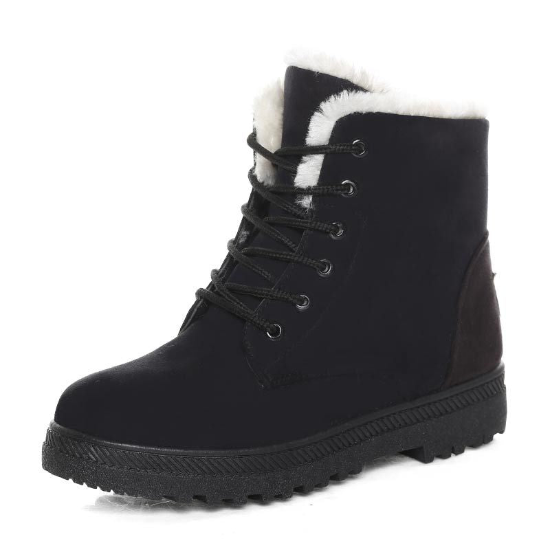 Lace Up Ankle Boots Womens Faux Fur Lined Winter Lug Sole Suede Effect - image 5