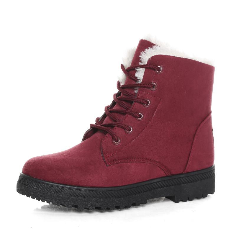 Lace Up Ankle Boots Womens Faux Fur Lined Winter Lug Sole Suede Effect - image 6