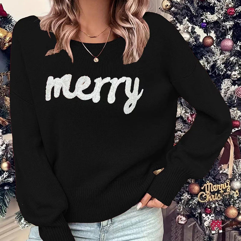 Christmas Jumper Womens Merry Slogan Knitted Crew Neck Relaxed Fit - image 5