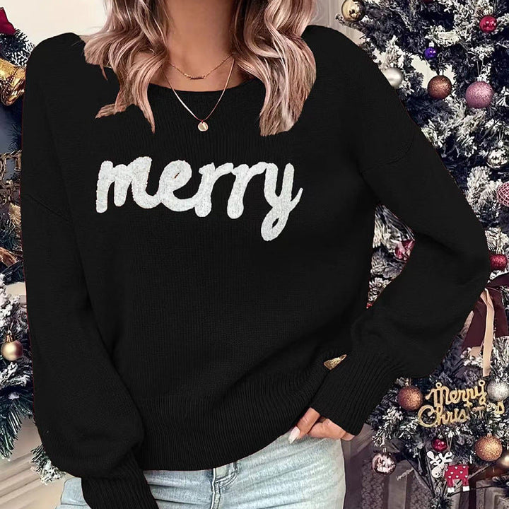 Christmas Jumper Womens Merry Slogan Knitted Crew Neck Relaxed Fit - image 5