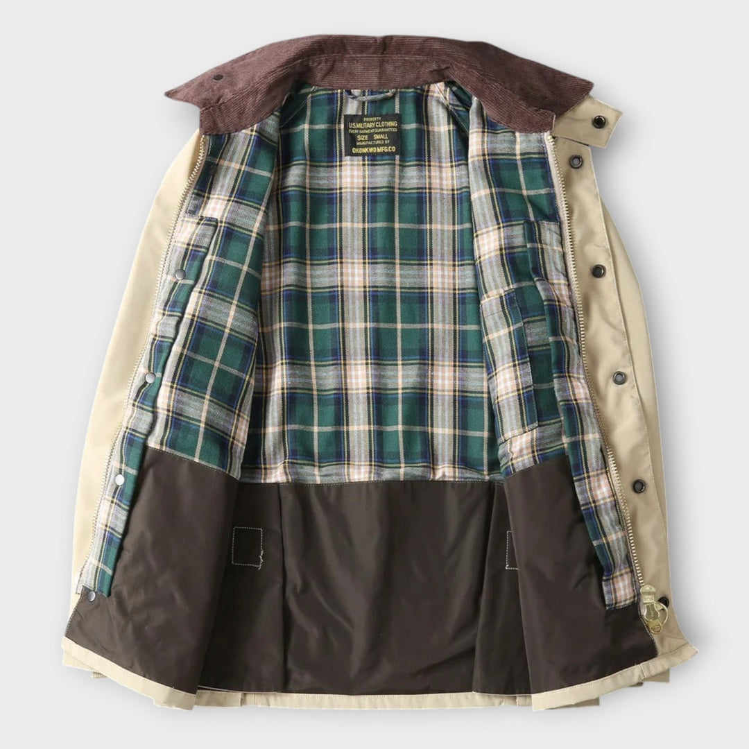 Field Jacket Mens Corduroy Collar Check Lined Zip Stud Front Raglan Sleeve Regular Fit - image 7