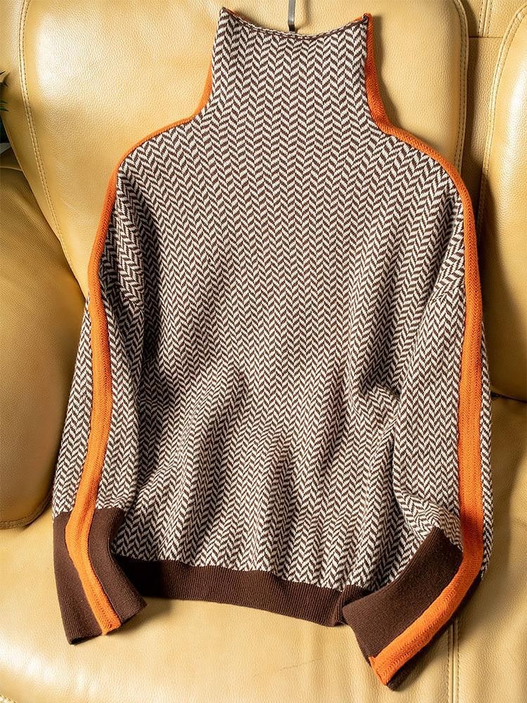 Roll Neck Jumper Womens Contrast Sleeve Stripe Speckled Knit Dropped Shoulder - image 3