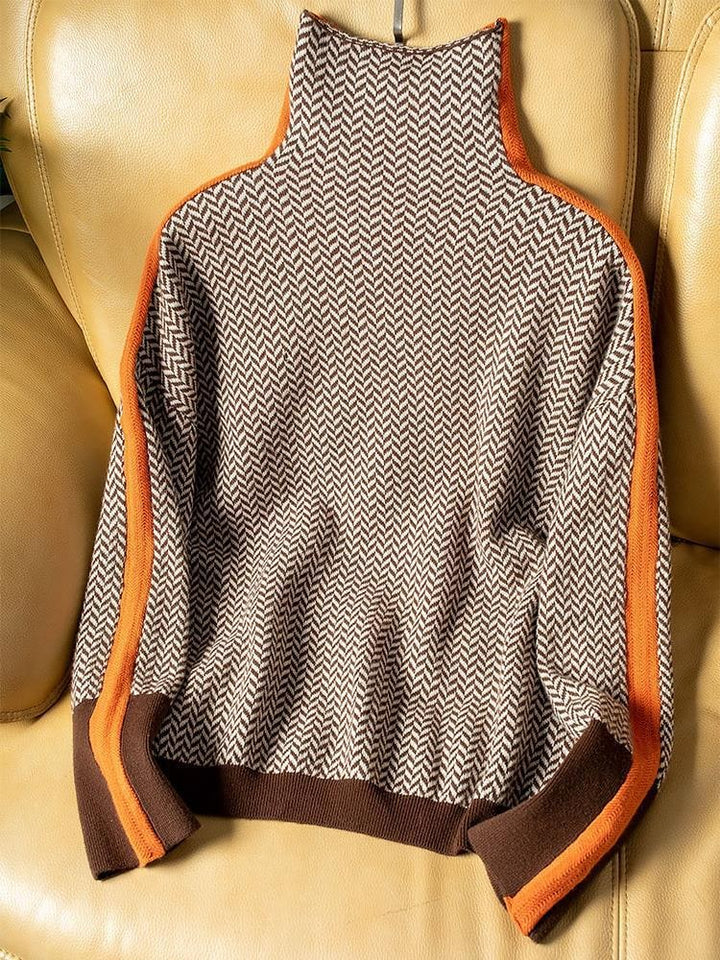 Roll Neck Jumper Womens Contrast Sleeve Stripe Speckled Knit Dropped Shoulder - image 3
