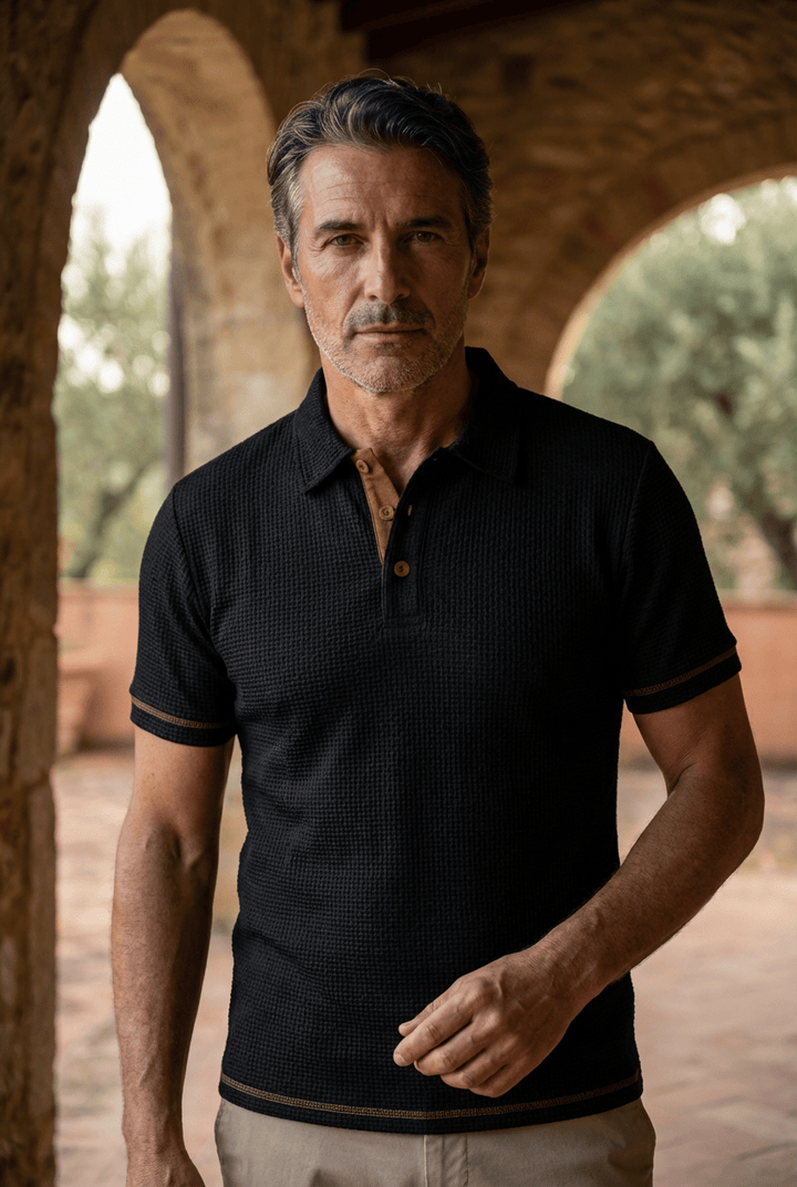 Polo Shirt Mens Textured Knit Short Sleeve Contrast Tipping Layering Holiday Regular Fit - image 8
