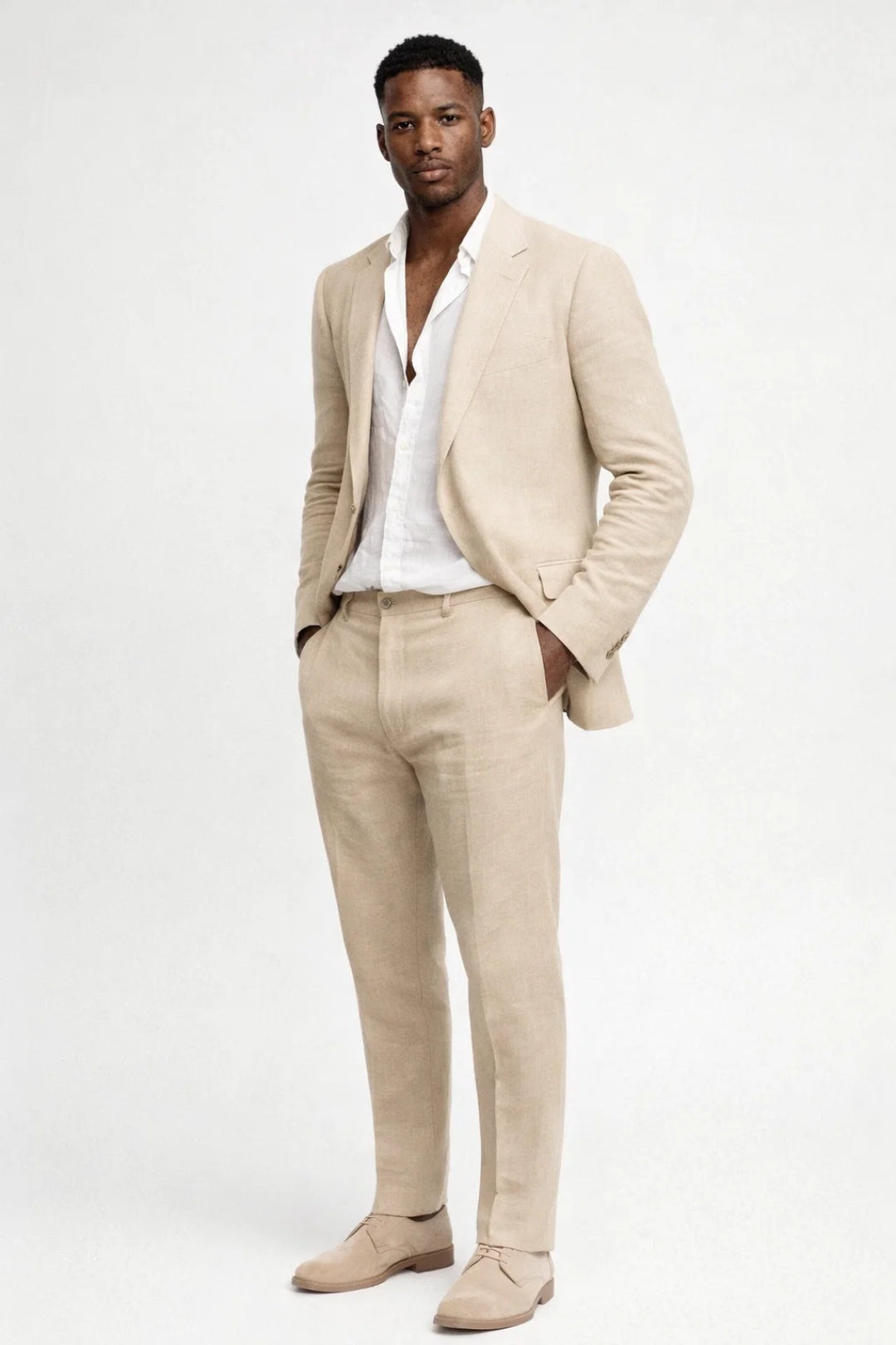 Linen-Look Suit Mens Two Piece Notch Lapel Single Breasted Resort Wedding Regular Fit - image 3
