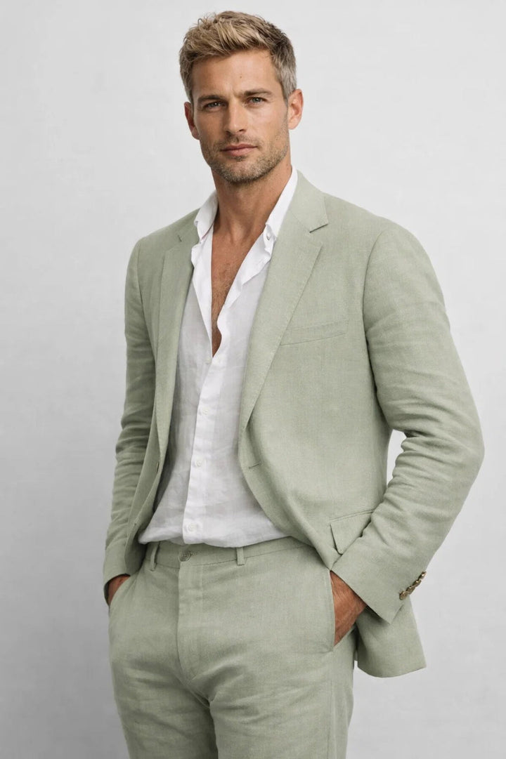 Linen-Look Suit Mens Two Piece Notch Lapel Single Breasted Resort Wedding Regular Fit - image 1