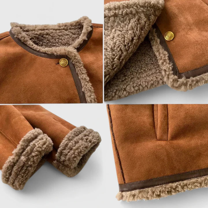 Suede Jacket Womens Faux Shearling Trim Button Front Cropped - image 6