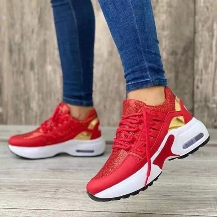 Walking Trainers Womens Chunky Platform Air Cushion Sole Lace Up Mesh Panel - image 8