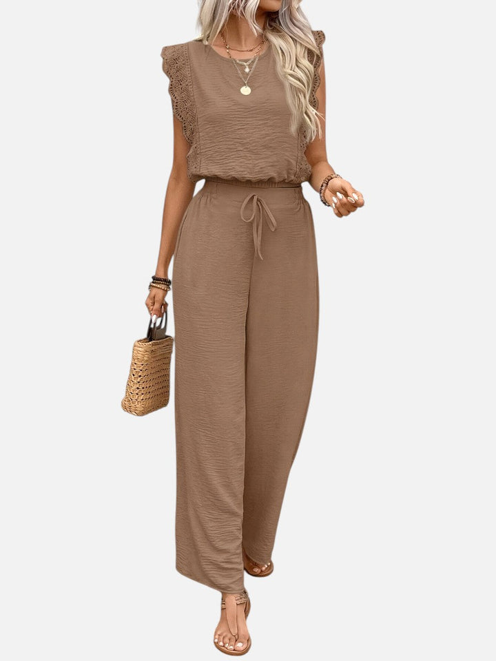 Two Piece Outfit Set Womens Relaxed Top Wide Leg Trousers