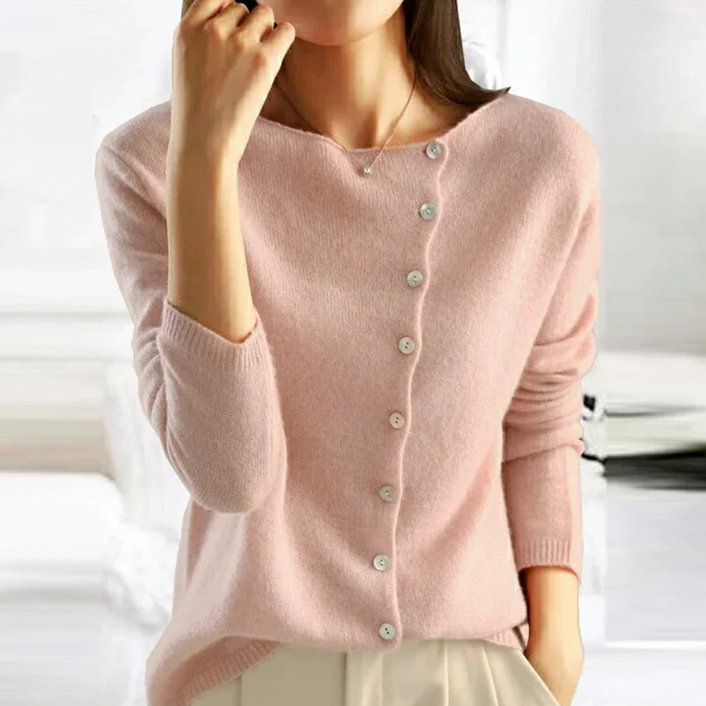 Cardigan Womens Asymmetric Button Front Fold Over Neckline Fine Knit Long Sleeve - image 2